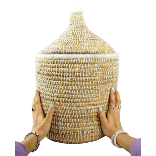 White Moroccan Wool Pot With Pompom