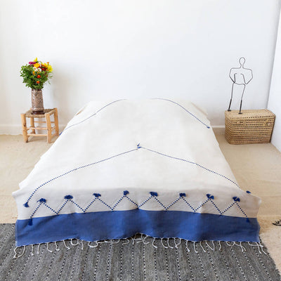 Blue and White Moroccan Bed Spread-Djebeli Tanger-MyTindy