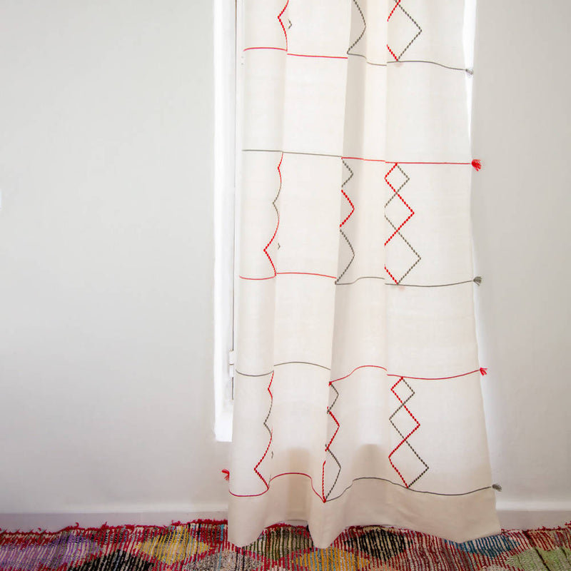 Red and Grey Geometric Moroccan Bed Spread-Djebeli Tanger-MyTindy