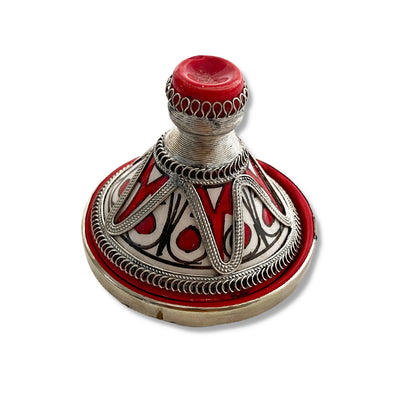 Red Vintage Moroccan Tajine with metal lining