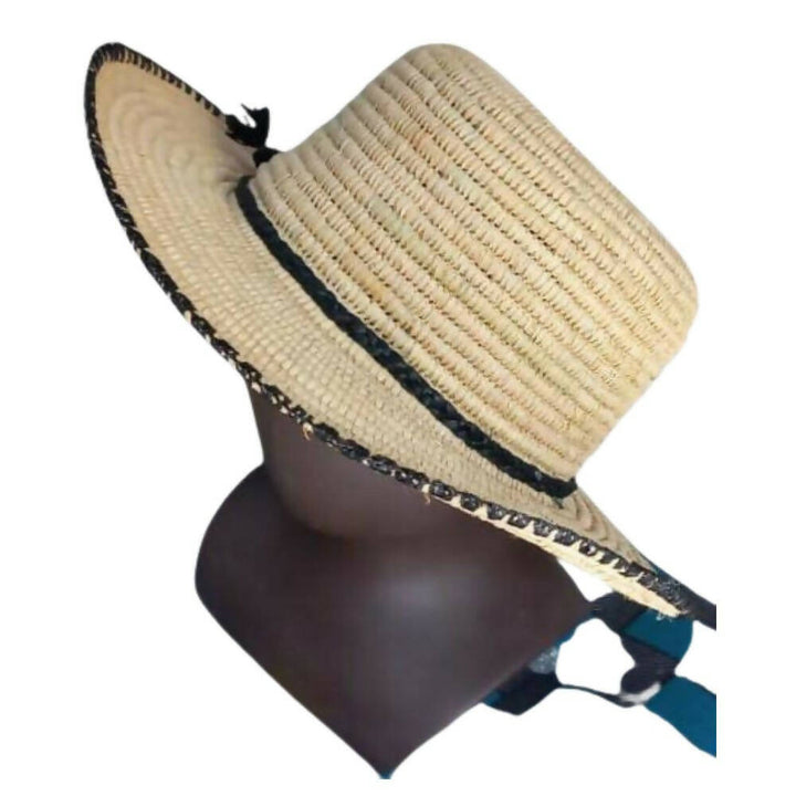 Natural Raphia Hat with Black Braid