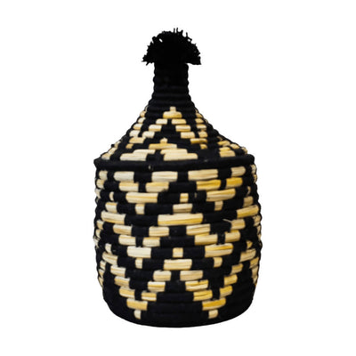 Moroccan Wool Pot, Black and Reed