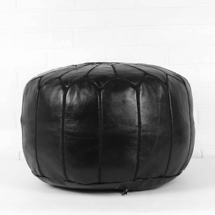 Moroccan Leather Pouf Black in Black