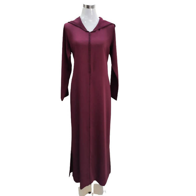 Djellaba Marocaine Bordeaux en Tissu Crêpe