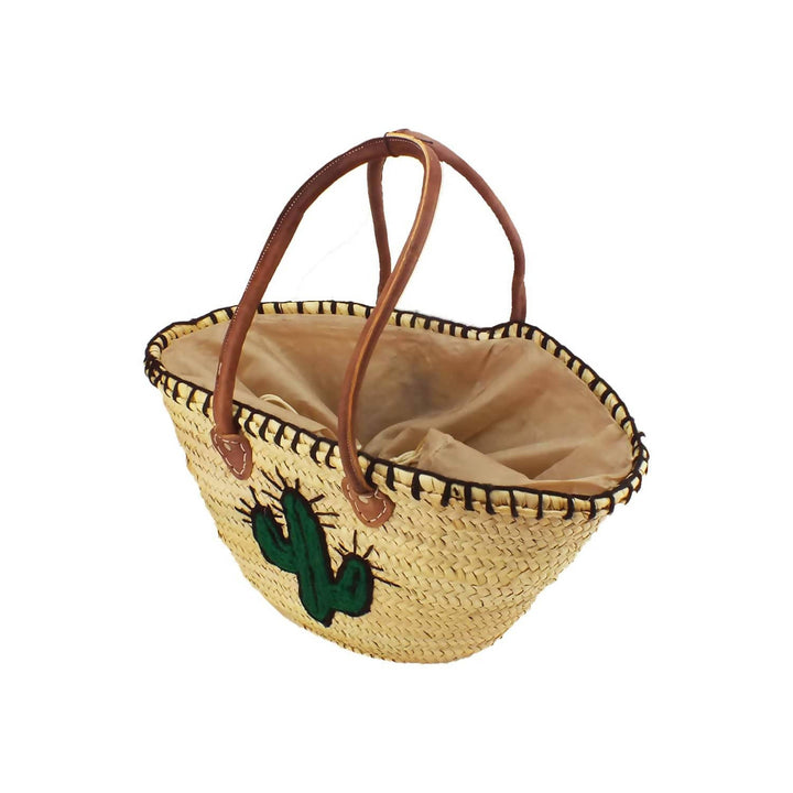 Panier de sac de plage marocain en paille avec cactus