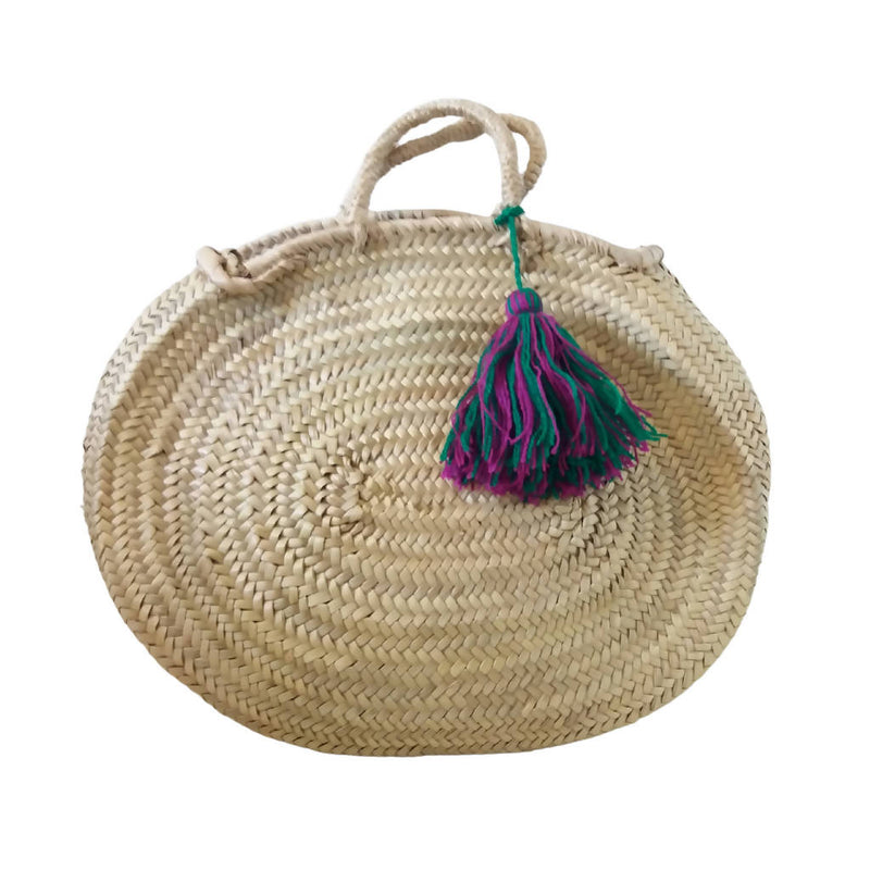 Oval Straw Basket with Purple Tassel