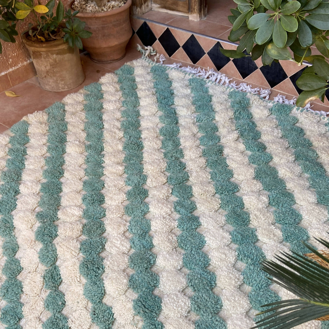 Turquoise Green Beni Ourain Checkers Rug