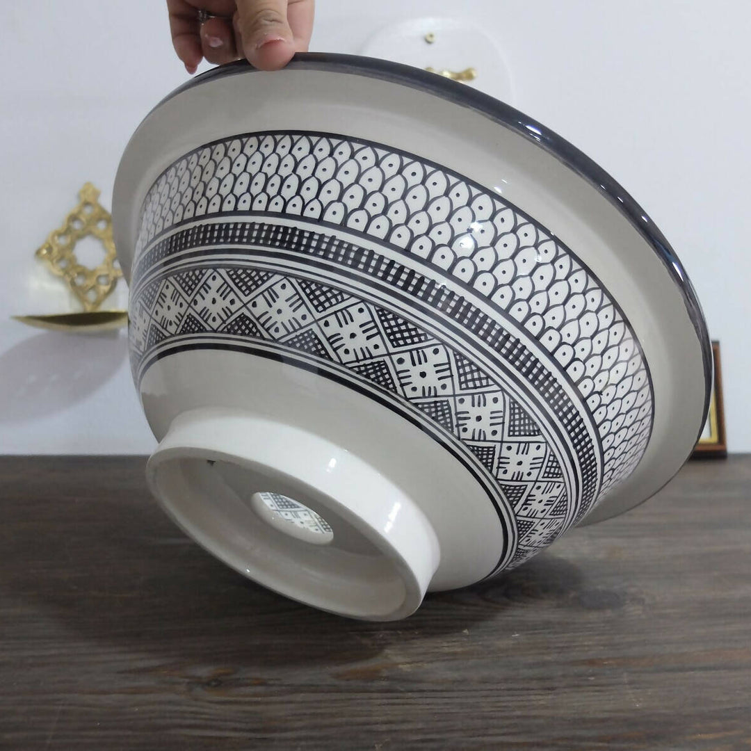 Black & White Ceramic Moroccan Sink - Handpainted