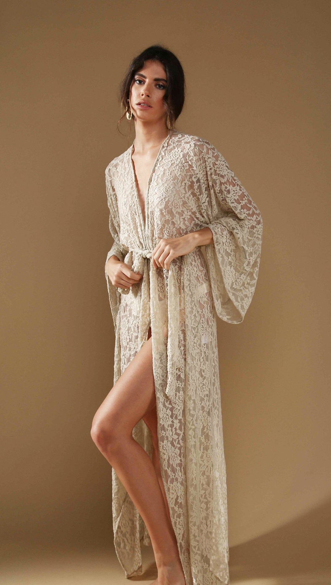 Lilya Beige Lace Kimono
