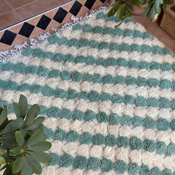 Turquoise Green Beni Ourain Checkers Rug