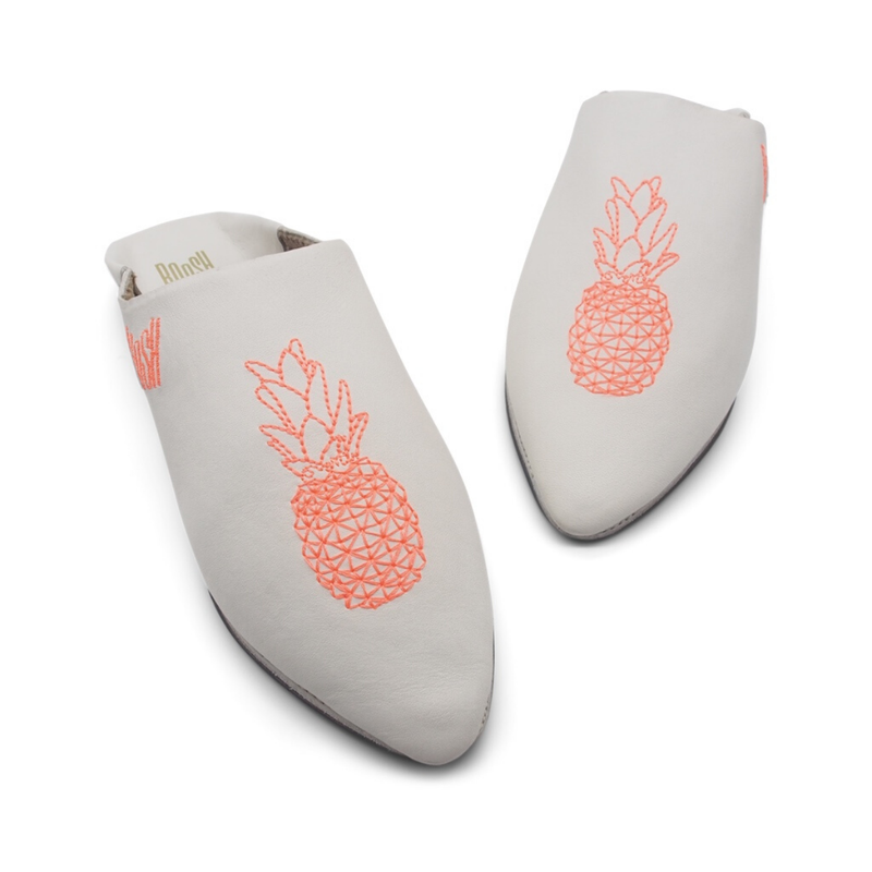 PINEAPPLE WHITE Leather Moroccan Slippers-Boosh-MyTindy