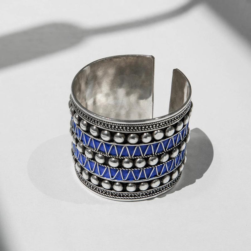 Cuff Bracelet with Deep Blue Studs-Yelli Jewels-MyTindy