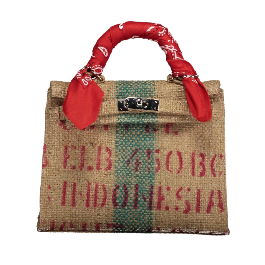 Mini Kelly Style Red Coffee Jute Handbag-Museo Factory-MyTindy