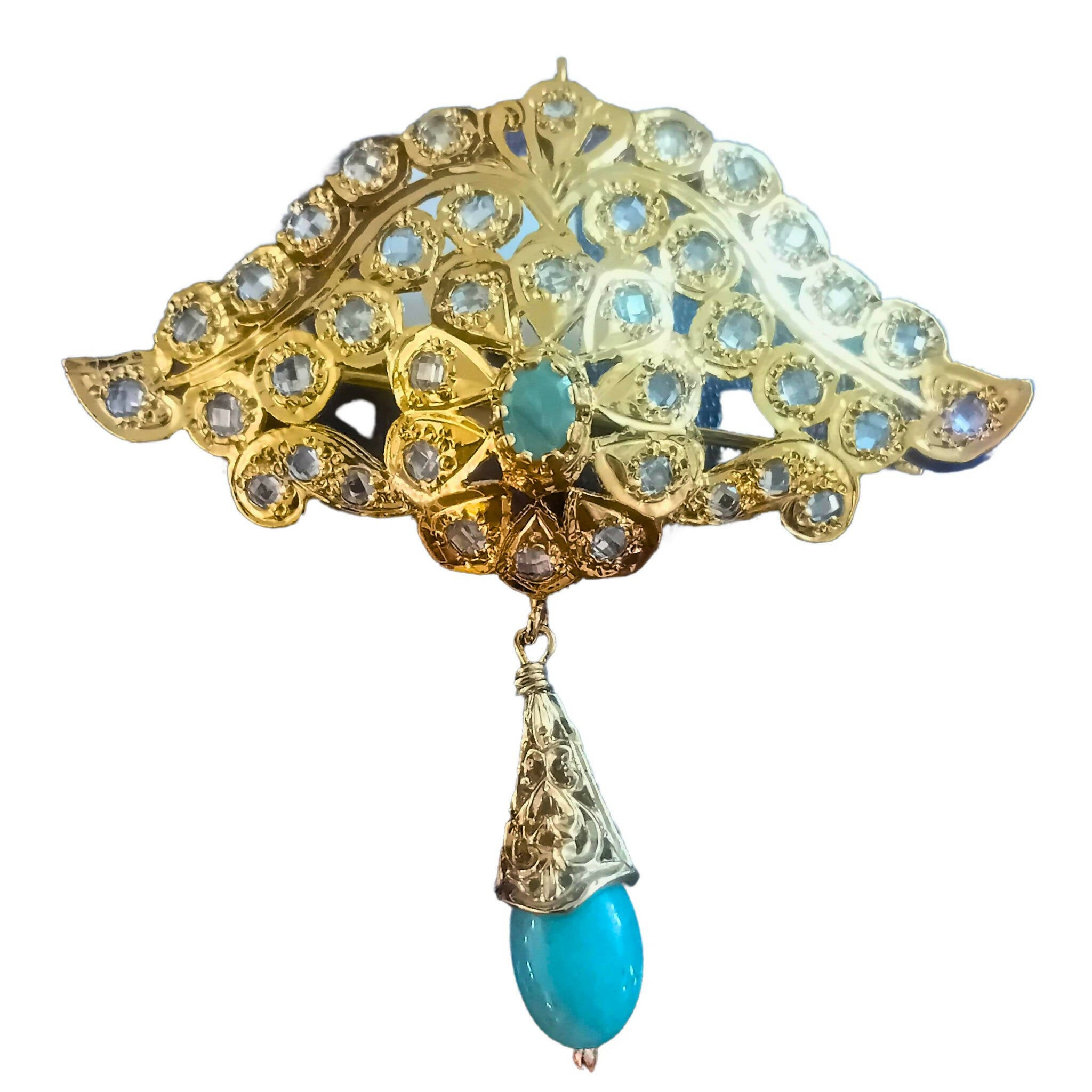Gold and Light Blue Moroccan Brooch