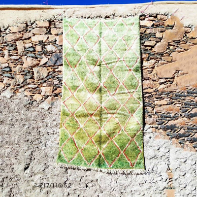 Green Checkers Moroccan Carpet-Coopérative Bakiz-MyTindy