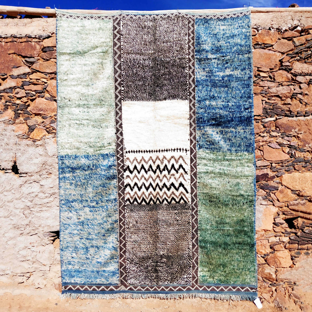 Blue and Green Stripes Moroccan Rug-Coopérative Bakiz-MyTindy
