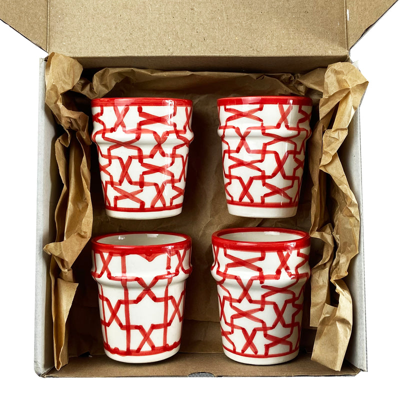 4 Moroccan Coffee Cups with Red Pattern-Berkoukch Blouz-MyTindy
