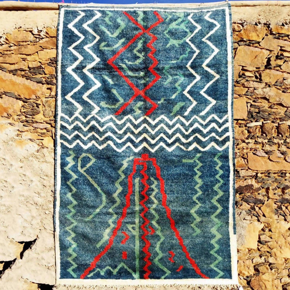 Blue Red and White Moroccan Rug-Coopérative Bakiz-MyTindy
