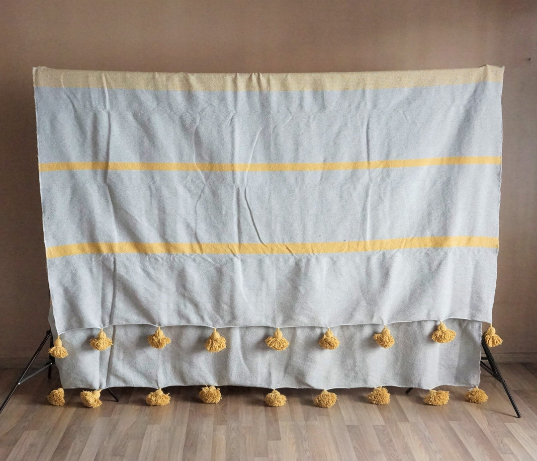 Grey and Mustard Yellow Moroccan Blanket-Cooperatissage Traditionnel-MyTindy