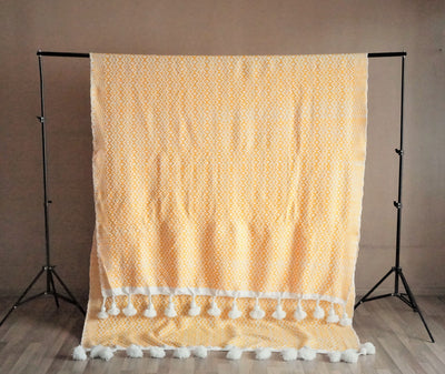 Ornage And White Moroccan Blanket-Cooperatissage Traditionnel-MyTindy