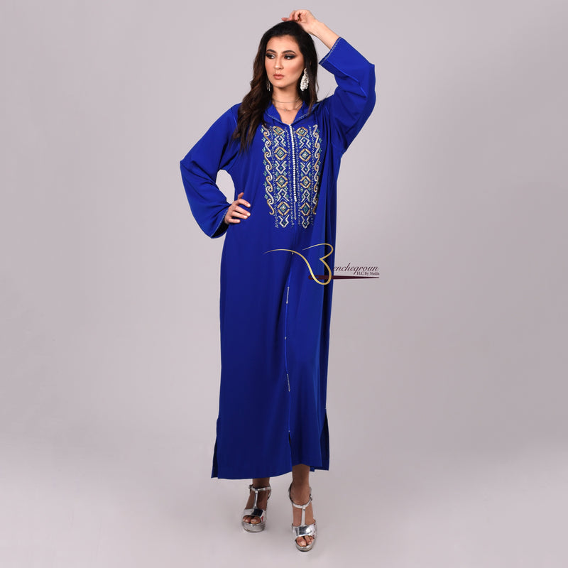 Blue Djellaba with Pearls-Haute couture by Nadia Bencheqroun-MyTindy