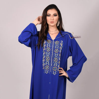 Blue Djellaba with Pearls-Haute couture by Nadia Bencheqroun-MyTindy