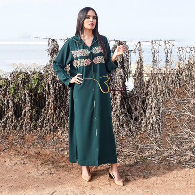 Dark Green Beaded Djellaba-Haute couture by Nadia Bencheqroun-MyTindy