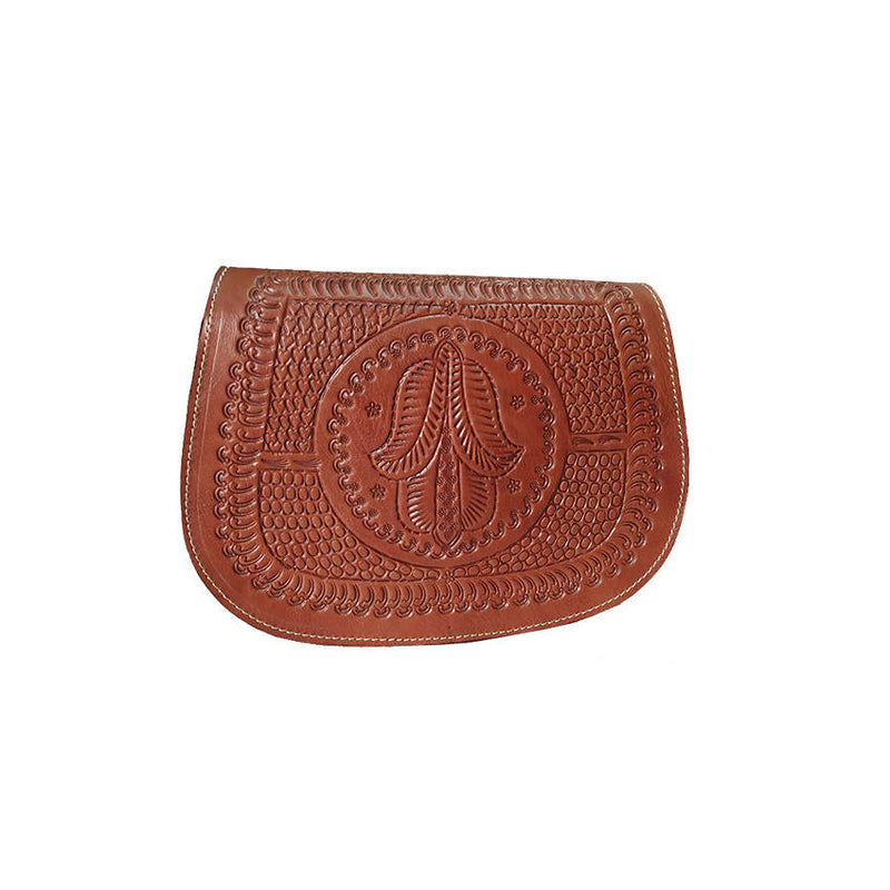 Brown Leather Cross Body Bag with Hamsa Engraving-My Real Leather-MyTindy