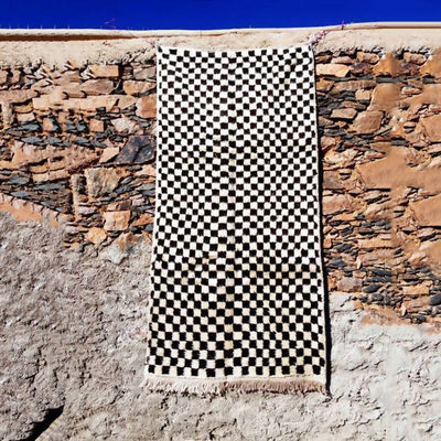 Black and White Checkers Moroccan Rug-Coopérative Bakiz-MyTindy