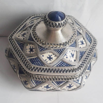 Moroccan Ceramic Sugar Jar with Metal-Youssef hamlili-MyTindy