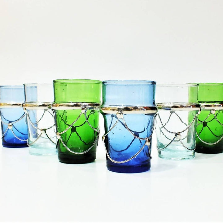 Traditional Moroccan Tea Glasses With Metal Holders﻿, Set Of 6