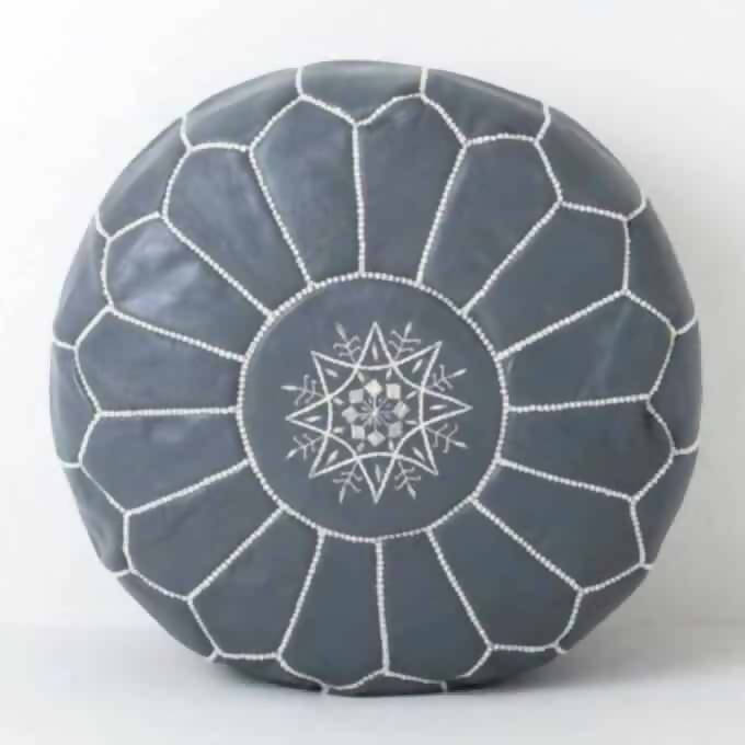 Moroccan Leather Pouf Gray