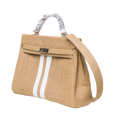 24H Kelly Style Jute Handbag with Stripes-Museo Factory-MyTindy