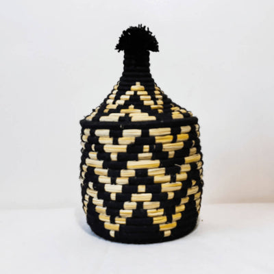 Moroccan Wool Pot, Black and Reed
