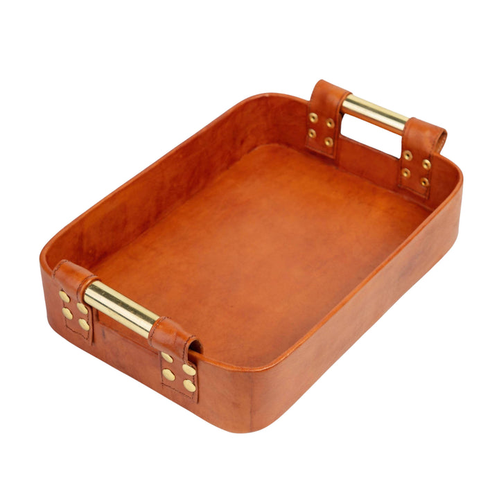 Golden Handles Leather Tray