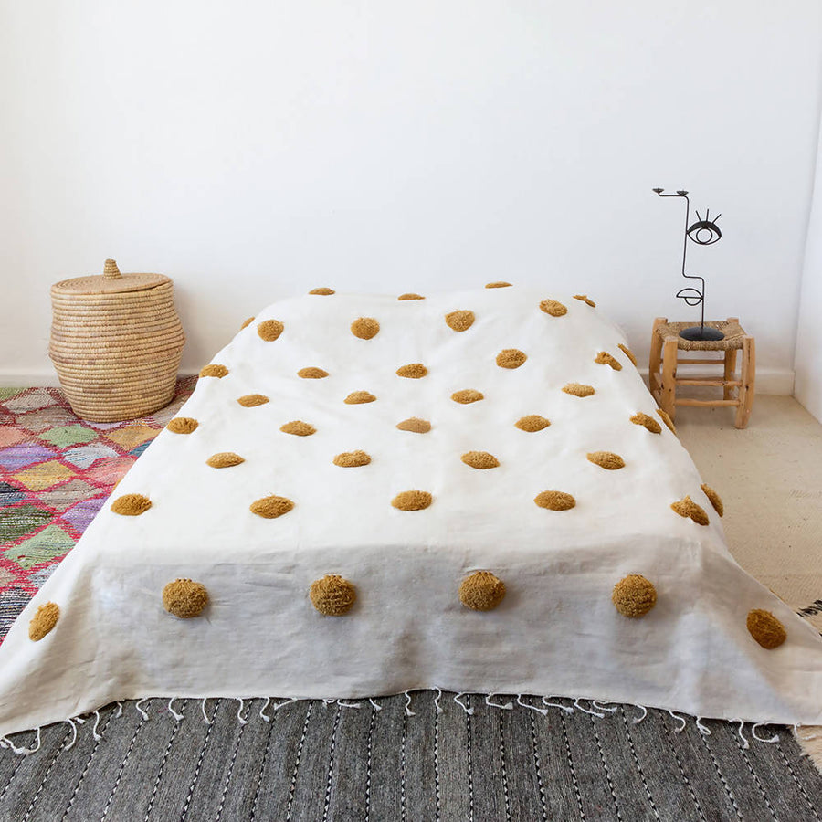Camel Pompom Moroccan Bed Spread-Djebeli Tanger-MyTindy