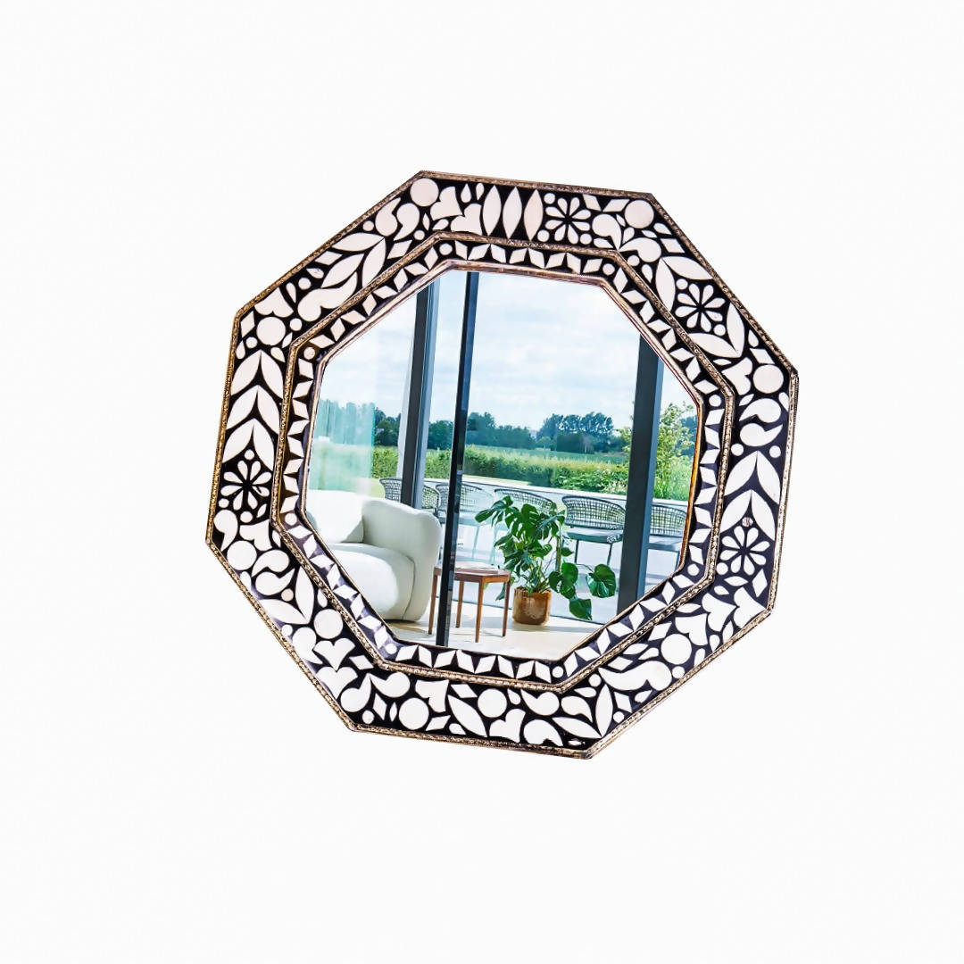 Moroccan Octagonal Mirror Made with Copper Bones and Resin