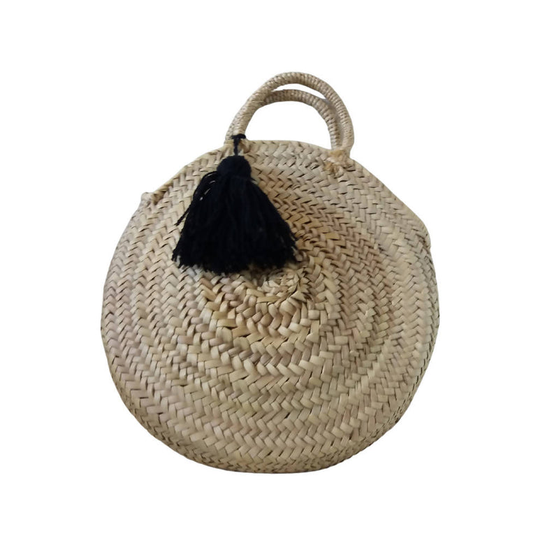 Round Straw Basket with Black Tassel
