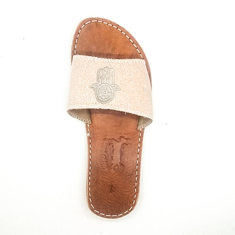 Blush Pink Real Leather Sandals with Hamsa
