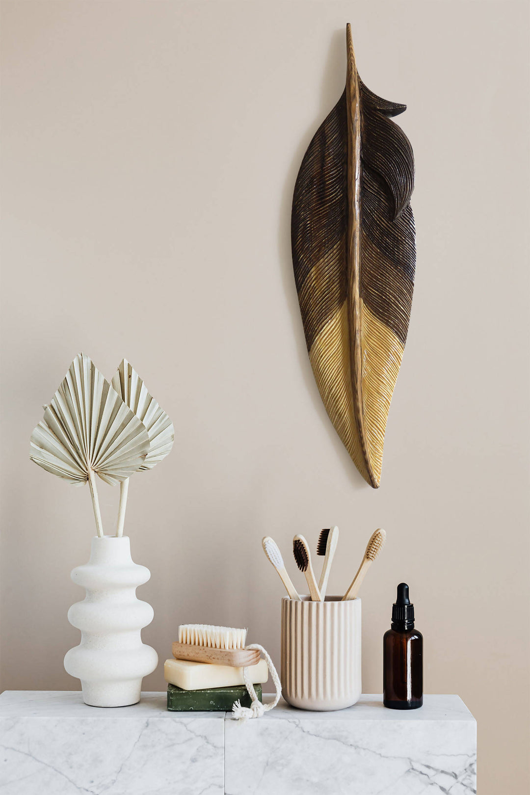 Carved feather for wall decor