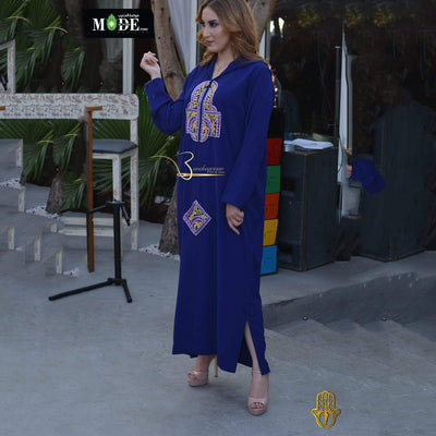 Blue djellaba with Pearls-Haute couture by Nadia Bencheqroun-MyTindy