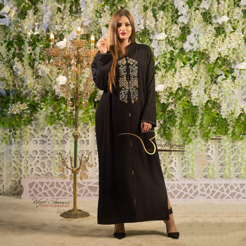 Black Djellaba with Pearls-Haute couture by Nadia Bencheqroun-MyTindy