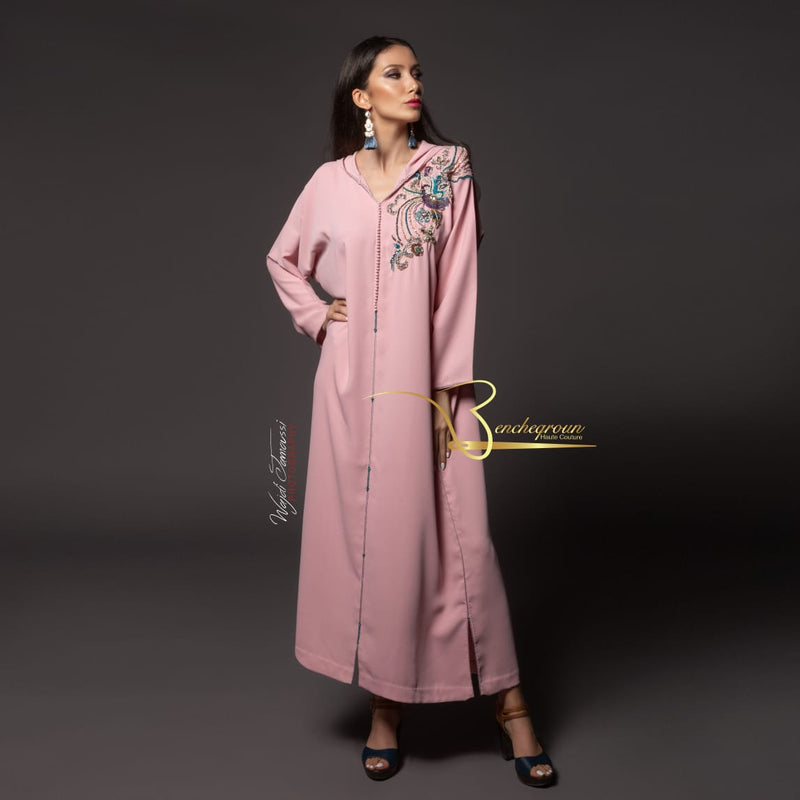 Pink Djellaba with Pearls-Haute couture by Nadia Bencheqroun-MyTindy