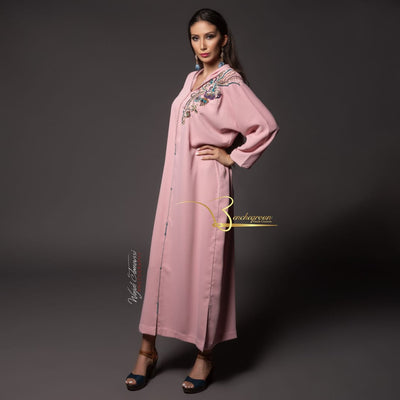 Pink Djellaba with Pearls-Haute couture by Nadia Bencheqroun-MyTindy