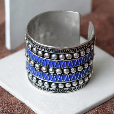 Cuff Bracelet with Deep Blue Studs-Yelli Jewels-MyTindy