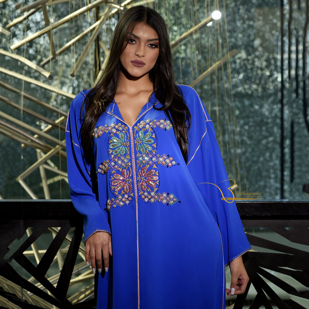 Blue Beaded Djellaba-Haute couture by Nadia Bencheqroun-MyTindy