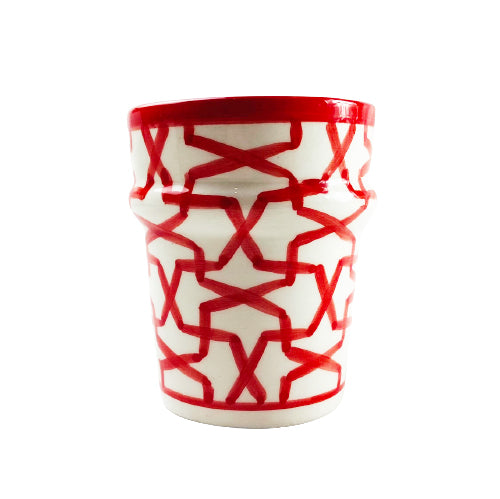 4 Moroccan Coffee Cups with Red Pattern
