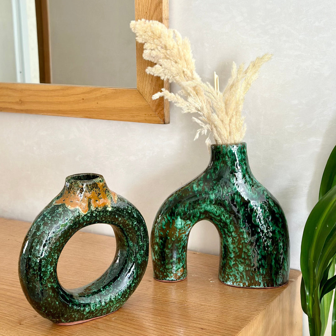 Duo Tafoukt vase and green Azul vase + Pampas