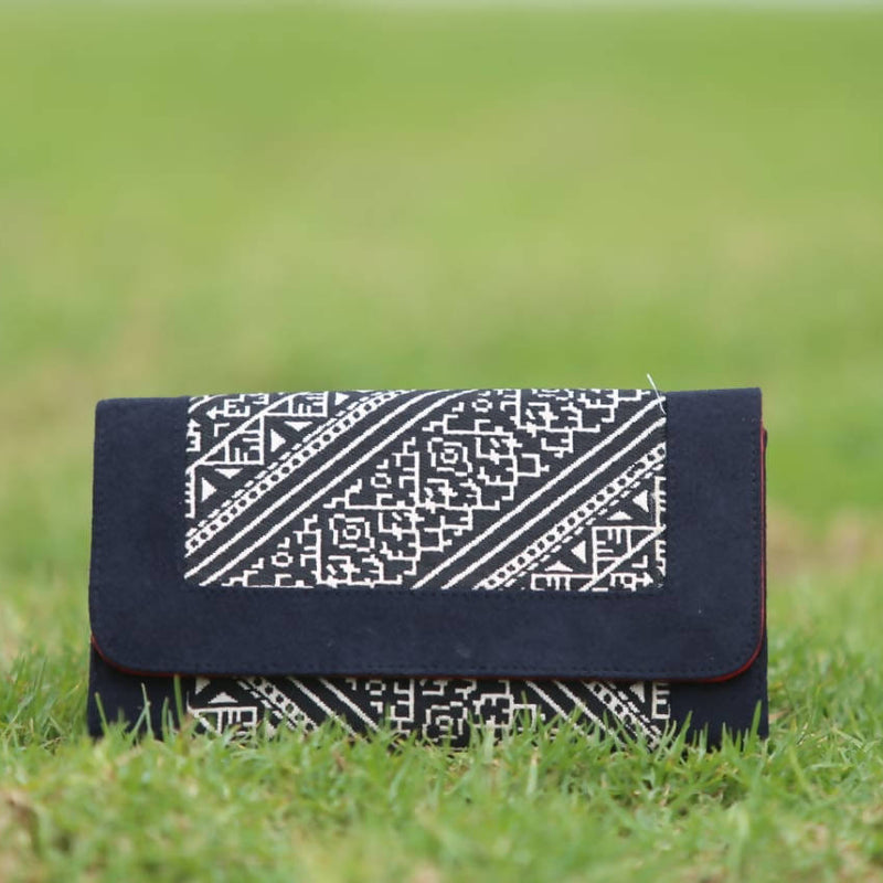 Black and White Embroidered Clutch