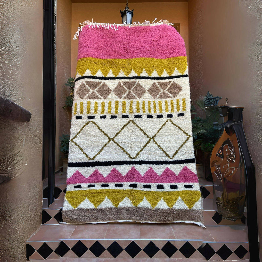 Colorful Pink berber rug Beni Ourain Handmade Natural Wool